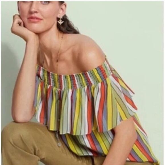 CAbi Striped Off the Shoulder Carnival Top Size S Style #5389 Summer - Picture 1 of 8
